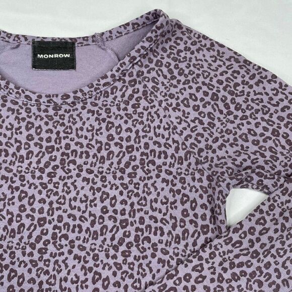 MONROW Purple Leopard Print Boyfriend Lightweight Sweatshirt - Picture 7 of 8